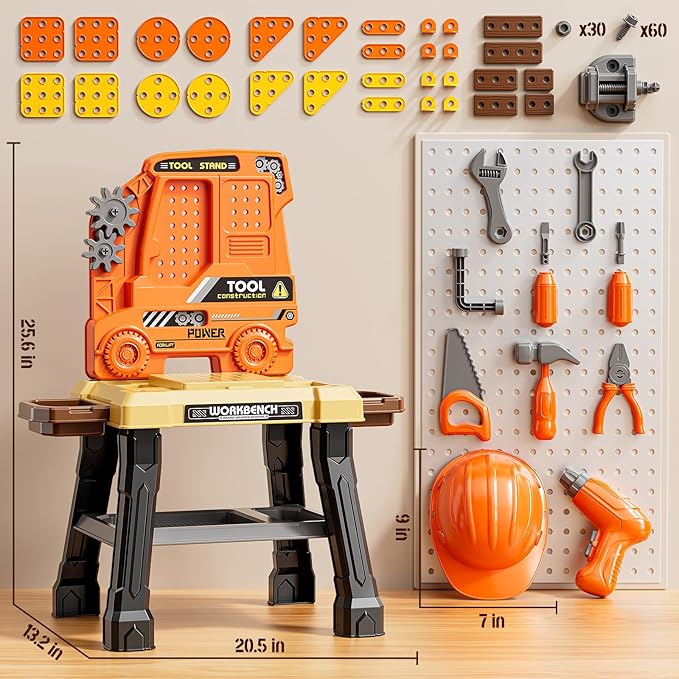 Kids Tool Bench Set with Electric Drill and Realistic Tool, Pretend Play Construction Workbench Toys for Toddlers Ages 3-5 Years Old, Birthday Gifts for Boys Age 3 4 5 6 7 8 Year Old