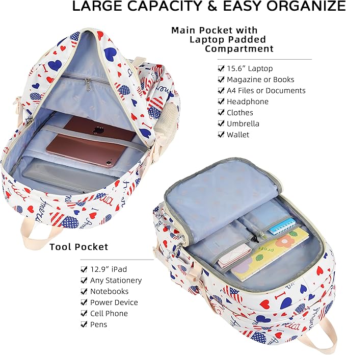 Laptop Backpacks 16 In School Bag College Backpack Anti Theft Travel Daypack Bags Bookbags for Teens Girls Women (White-1)