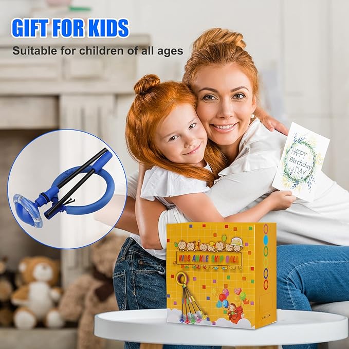 Ankle Skip Ball for Kids - Foldable Flash Wheel Skip Ball, Outside Game Toys for Kids & Adults, Gift for Boys & Girls Age 5 6 7 8 9 10 Years Old, Blue