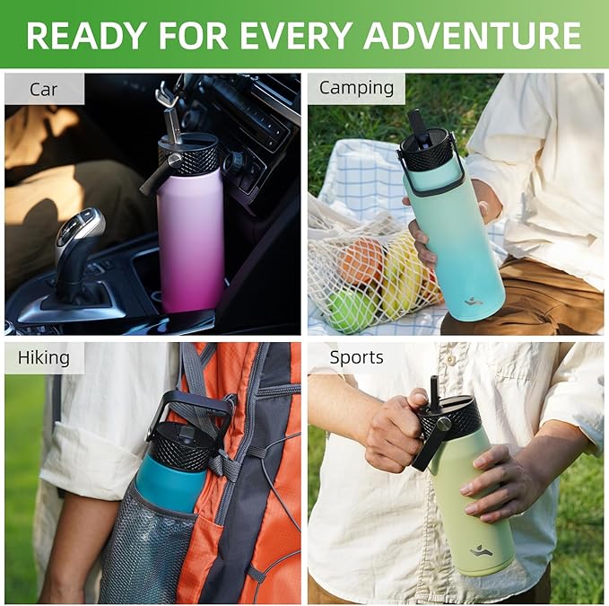 25oz Insulated Stainless Steel Water Bottle with Straw and 3 Lids, BPA-Free Sports Water Bottle,travel water bottle,Navy Blue