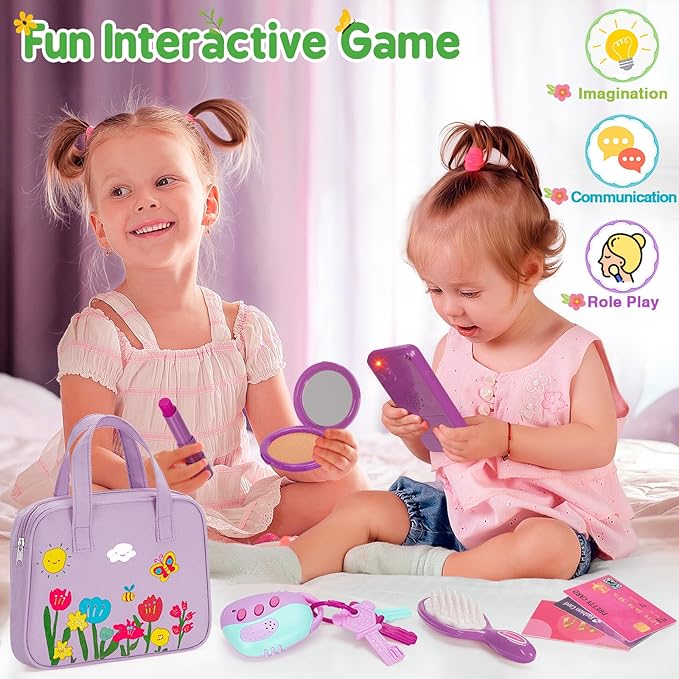 Officygnet Toys for Girls 3 Years Old, Toddler Purse Girl Toys with Pretend Makeup Kit, Pretend Princess Play Purse Toy for Little Girl, Christmas Birthday Gifts for Toddler Girls Age 3, Purple