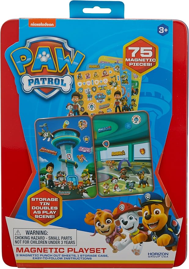 Paw Patrol Magnetic Playset, 75 Mix & Match Dress Up Magnets, 2-in-1 Storage Tin & Play Space, Fun Paw Patrol Toy for Kids 3 & Up, Great Travel Activity for Kids and Toddlers, Paw Patrol Activities