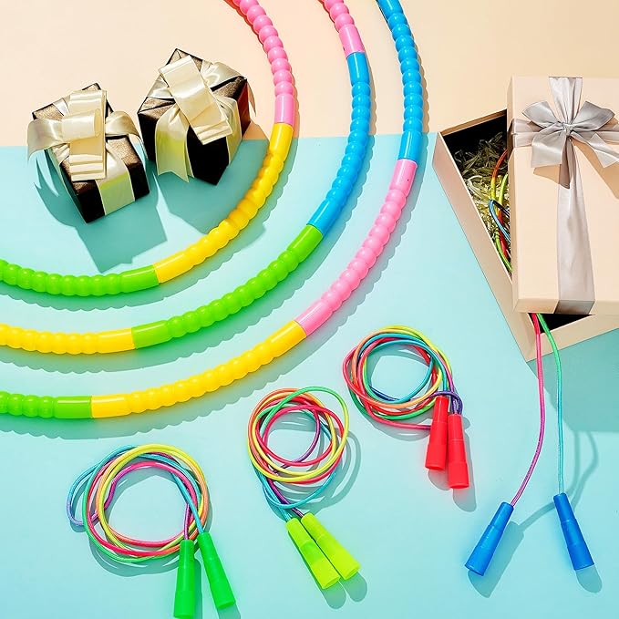 8 Pcs Toy Hoop and Jump Rope Set for Kids Include 4 Skipping Rope and 4 Detachable Weight Size Hoop Gymnastic Fitness Exercise Gift Equipment