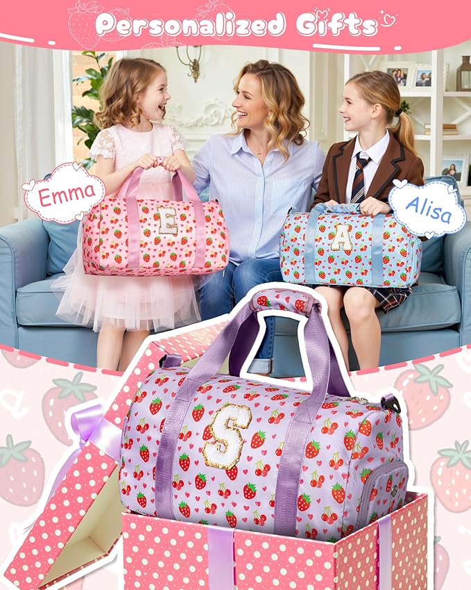 Gifts for 3 4 5 6 7 8 9 10 11 12 13 Year Old Girls, Monogram Dance Bag for Girls, Preppy Gymnastics Bag with Makeup Pouch, Shoe Compartment, Birthday Gift Ideas, Weekend Trip Essentials
