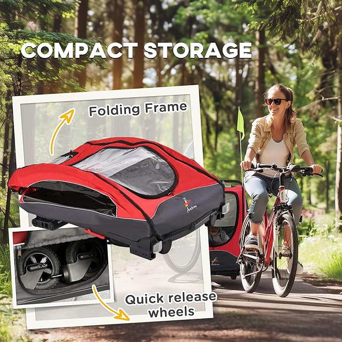 Aosom Bike Trailer for Kids 3 In1 Foldable Child Jogger Stroller Baby Stroller Transport Carrier with Shock Absorber System Rubber Tires Adjustable Handlebar Kid Bicycle Trailer