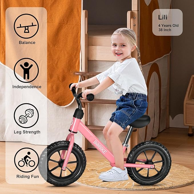 Bobike Toddler Balance Bike Toys for 2 to 5 Year Old Girls Boys Adjustable Seat and Handlebar No-Pedal Training Bike Best Gifts for Kids