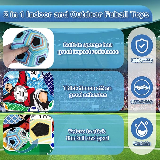 Soccer Target Toss Set for Boys & Girls, Indoor Outdoor Backyard Play with 2 Balls & 1 Foldable Flannel Goal, Birthday Gift for Kids Ages 3-12
