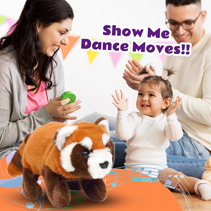 Cuteoy Walking Red Panda Stuffed Animal Speaking Roar Plush Electric Interactive Animated Plushies Toy for Girls Boys Birthday