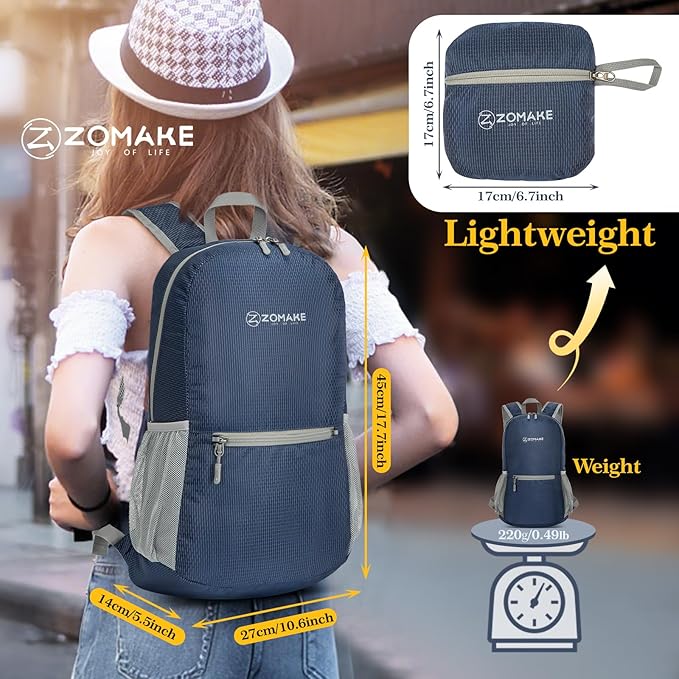 ZOMAKE Ultra Lightweight Hiking Backpack 20L - Packable Small Backpacks Water Resistant Daypack for Women Men(Royal Blue)