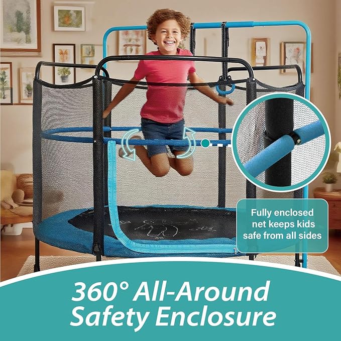 Skywalker Trampolines for Kids with Enclosure Net – 60" Indoor Outdoor Toddler Trampoline with Safety Padding, Foam-Covered Poles, Anti-Pinch Design, Sturdy Frame, for Ages 3-6