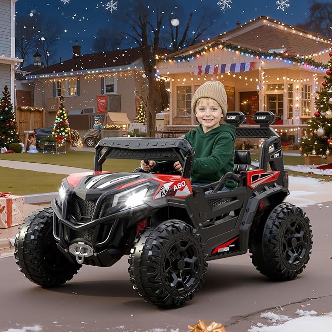 ANPABO 24V Ride on Toys for Big Kids w/Remote Control, 4X75W Motors, Max 4.5MPH, 4WD/2WD Switchable, 4 Shock Absorbers, 19" Spacious Seat, Bluetooth, Electric Car for Kids(Red)