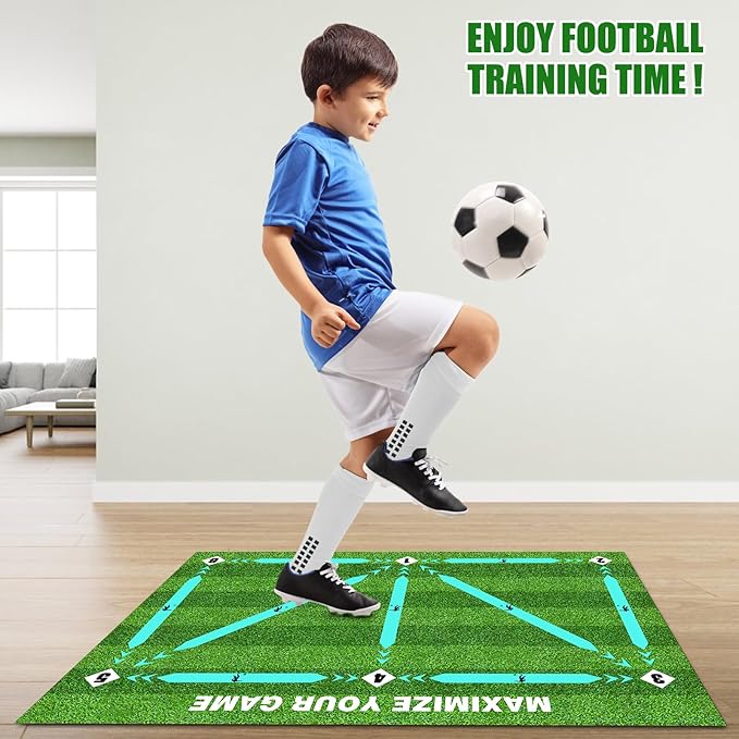 Soccer Training Mat, Anti-Skid Agility Football Footstep Training Mat with Socks, Silent Rubber Soccer Practice Equipment for All Ages, Improve Speed, Strength and Coordination