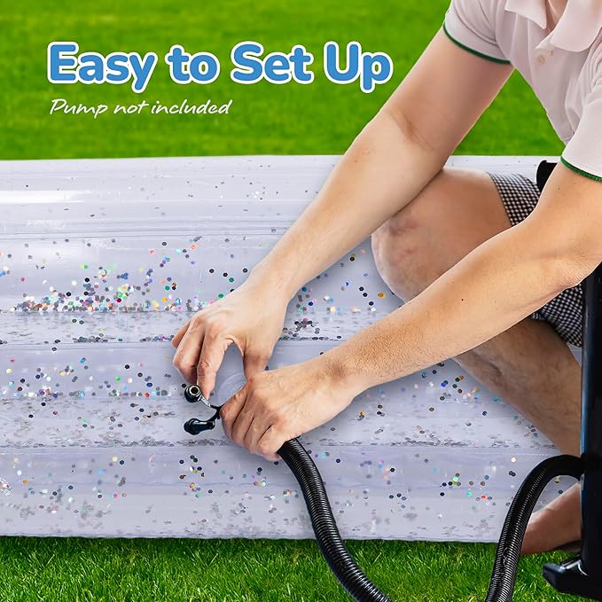 ArtCreativity Sparkly Inflatable Kiddie Pool with 3 Levels, Transparent Blow Up Pool for Kids with Silver Glitter and Cushioned Bottom, Easy to Inflate Outdoor Pools for Backyard, Summer Toys for Kids