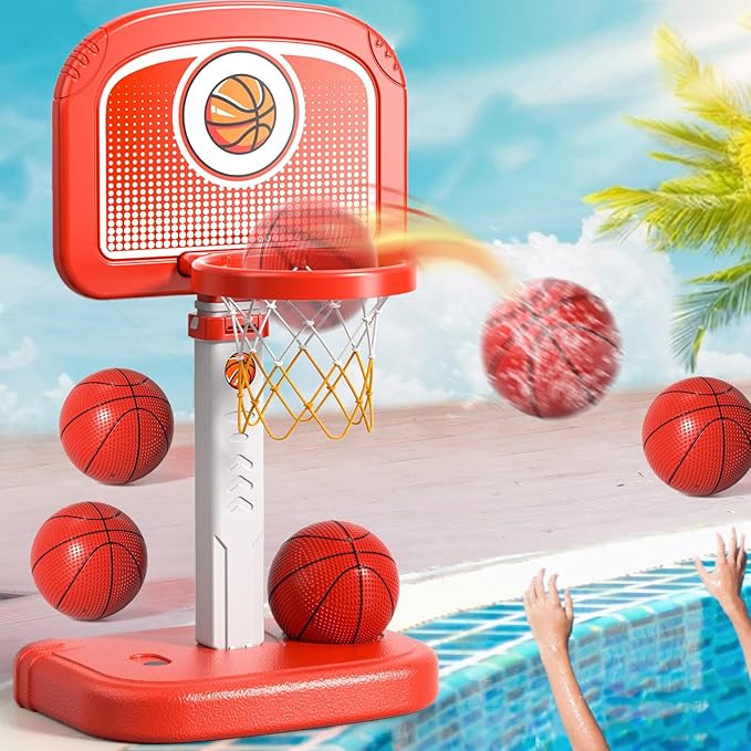 Bennol Outdoor Basketball Hoop Toys for Toddlers 3 4 5 6 7 8-12 Years Boys, Swimming Pool Basketball Hoop Outside Toys with 4 Balls, Poolside Basketball Game Toy for Kids Ages 4-8 8-12