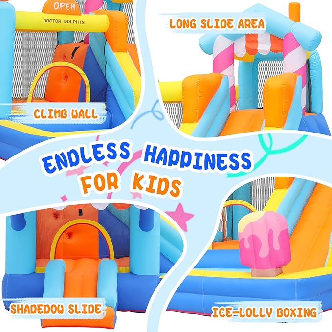 Doctor Dolphin Inflatable Bounce House for Kids Fun, Double Slide Jumping Inflatable Bouncer Blow Up Toddler Bouncy House for Kids 2-12 with Blower Use for Indoor&Outdoor