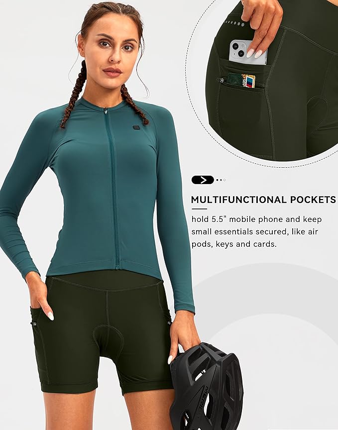 Women's 4D Padded Bike Shorts 5"/7" Riding Underwear Cycling Bicycle Road Biking Cycle Shorts for Women Zipper Pockets