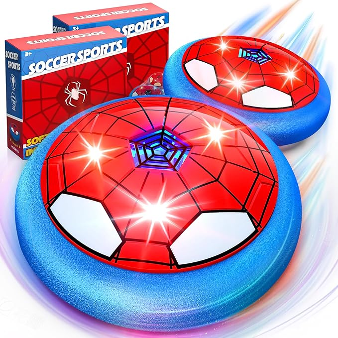HopeRock Soccer Toys 2 Pack Hover Soccer Ball Toys Indoor Soccer Set with LED Lights, Soft Foam Bumpers, Air Floating Soccer Gifts for Kids Boys Girls Ages 3-12