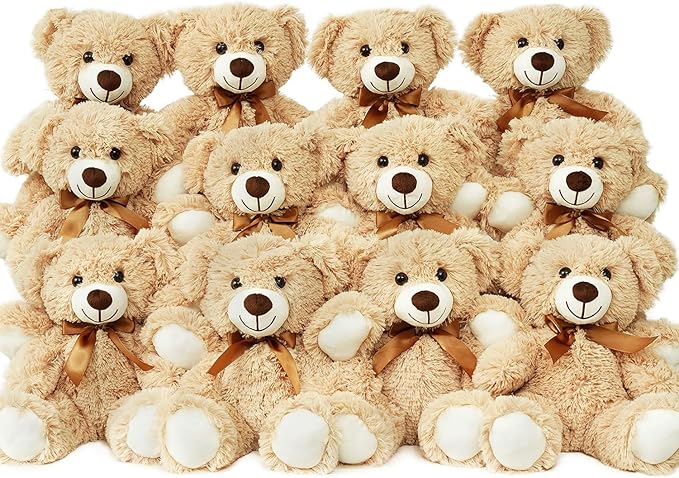 12 Pack Teddy Bears Bulk 13.5 inch Small Teddy Bear Stuffed Bears for Baby Shower Centerpiece Decorations for Christmas Valentine's Mother's Day for Kids or Adults (12 Light Brown)