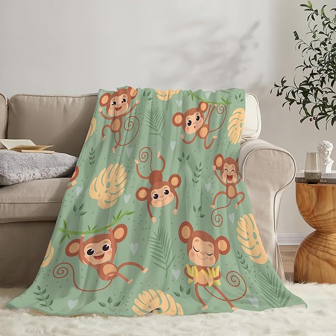 Monkey Blanket Cute Monkey Throw Blanket Gifts for Kids Girls Boys Adults Women Men Super Soft Cozy Plush Fluffy Fuzzy Fleece Blanket Decor 60''X80''