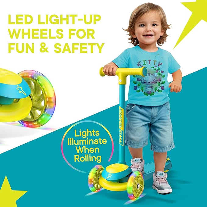 3 Wheel Scooter for Kids, Smooth Light Up LED Front Wheels, Wide Anti Slip Deck, Rear Foot Brake, Easy Lean to Steer Maneuvering, Indoor & Outdoor Ride On Toys for Ages 2 Up