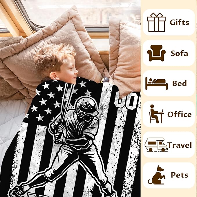 Baseball Gifts for Kids Son Grandson - Custom 50x40 Inches Small Soft Fuzzy Flannel Blankets Accessories Decor Personalized Cool Throws for Travel Cars Office All Seasons