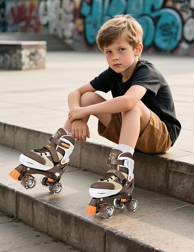 NEMONE Roller Skates for Boys Kids Ages 4-6 5-8 6-12 8-12 with 4 Sizes Adjustable Light up Wheels, Todder Beginner Rollerskates Indoor Outdoor Sports