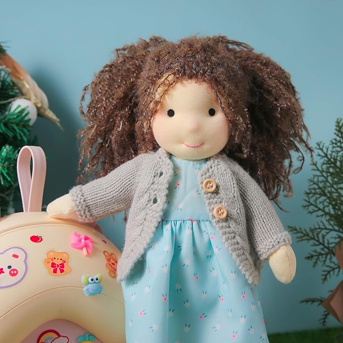 BlissfulPixie Handmade Waldorf Louise - 12" Soft Girl Rag Doll with Cute Plush, Ideal First Doll for Babies & Toddlers