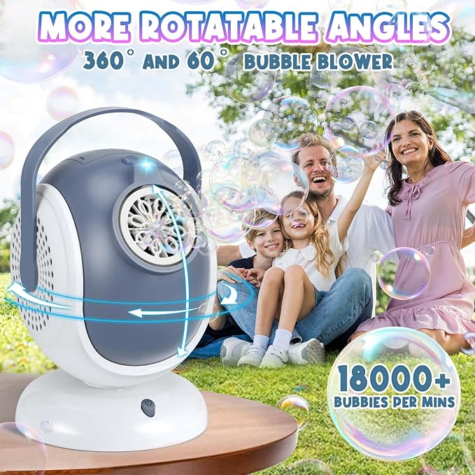 Bubble Machine for Kids: Automatic Bubble Blower 60° 360° Auto Rotatable Bubble Machines for Parties Outdoor Bubble Machine Bubble Toys for Outdoor Wedding Birthday Party Gifts
