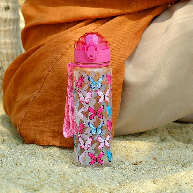 OLDLEY 17oz Kids Water Bottle for school Girls Boys, Water Bottle With Silicone Straw, Leak-Proof Tritan BPA-Free, Reusable water bottles for kids, Colorblock Butterflies