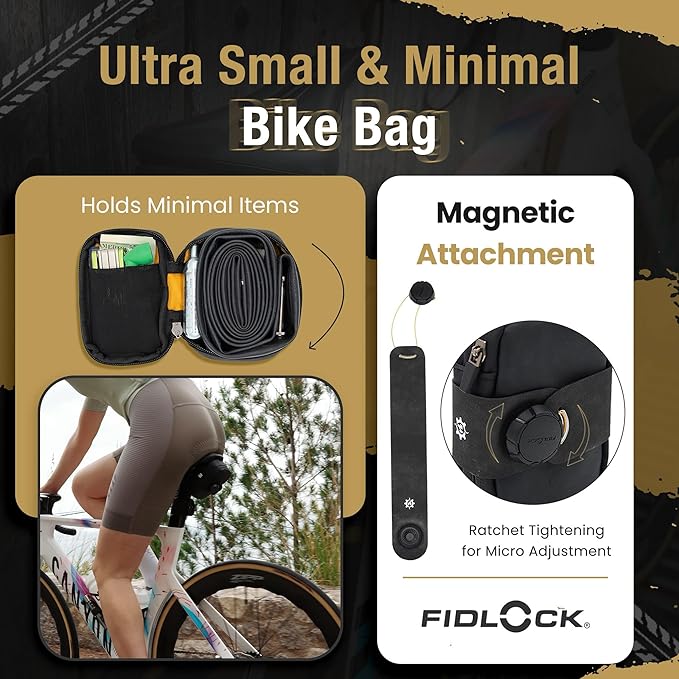Lumiere & Co. Falcon Magnetic Saddle Bag – 0.37L Ultra Small Bike Bag, Fast Magnetic Buckle Attachment | Road Cycling-Specific Bike Seat Bag (Black, Ultra Small)