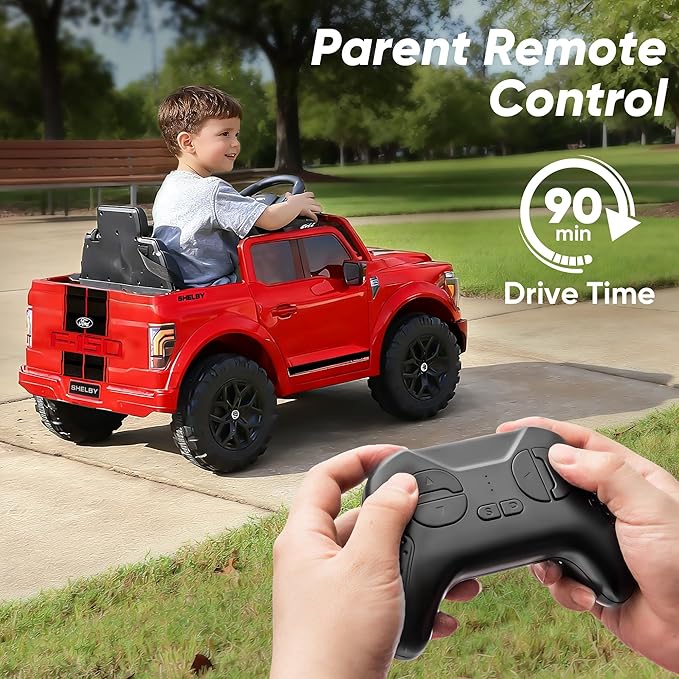 Licensed Ford Shelby F-150 24V Ride on Toy for Kids, Electric Car w/Remote Control, 400W Motors - Red