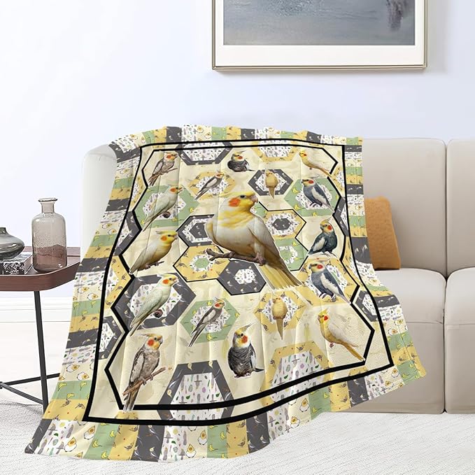 Parrot Bird Throw Blanket Cute Cockatiel Blanket Gifts for Girls Women Kids Boys Adults Men Super Soft Cozy Plush Fluffy Fuzzy Fleece Blanket Home Decor 50''X60''