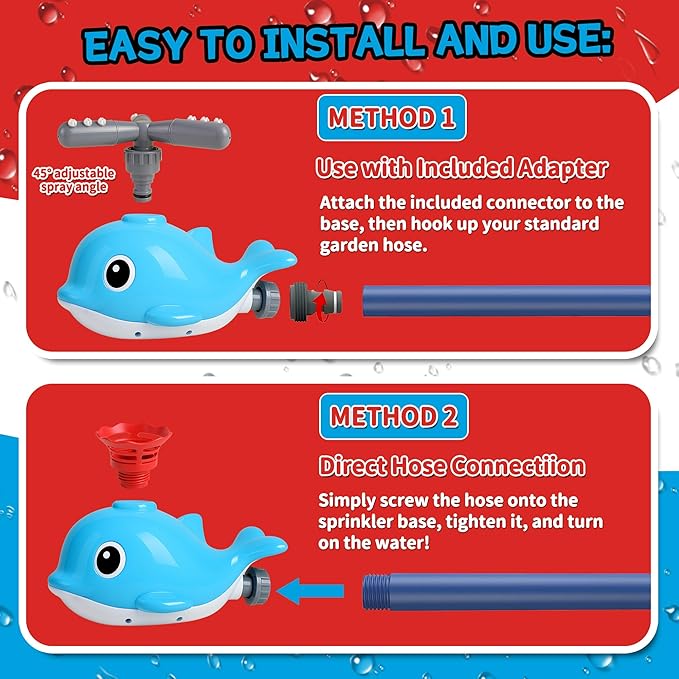 2 in 1 Water Sprinkler Baseball Toy Set for Kids – Whale Shaped Outdoor T-Ball Game & Spinning Splash Toy, Summer Backyard Water Play for Toddlers and Children Ages 3+