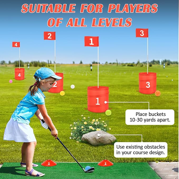 deAO Portable Golf Game Set, 6 Holes with Balls and Flag, Family Golf Gifts for Outdoor Indoor, Red