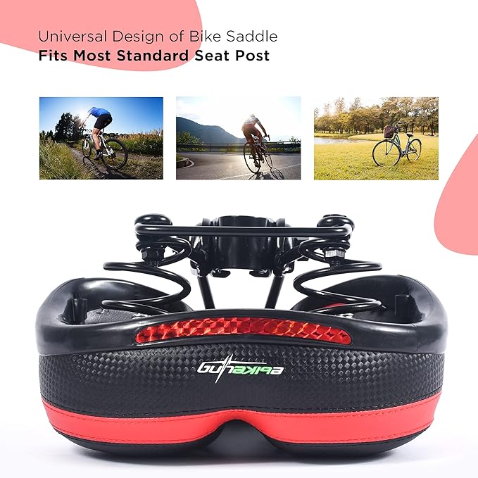 EBIKELING Bike Seat Dual Shock Absorbing Soft Comfortable Padded Bicycle Seat Cushion for Men Women Comfort - Memory Foam Universal Fit Bike Saddle for Exercise Outdoor Mountain Bikes