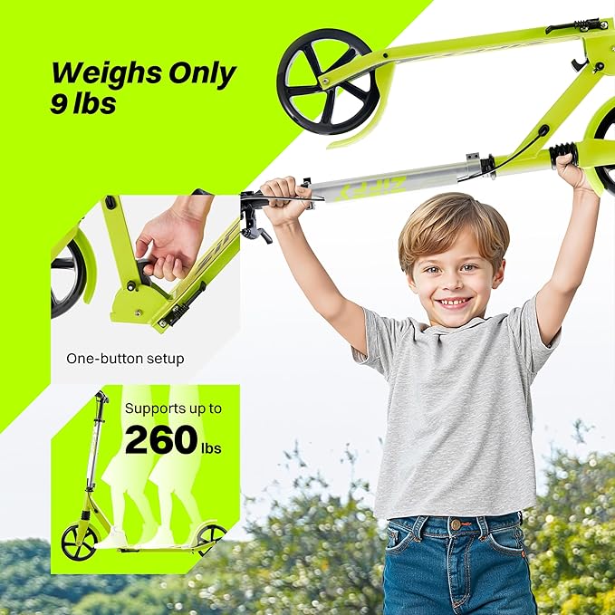 ZIFFY Scooter for Kids with Hand Brake, Foldable Kick Scooter for Ages 6-12, Lightweight Scooter for Boys with 4 Adjustable Heights, ABEC9 Bearings, Supports Up to 260 lbs by Jova