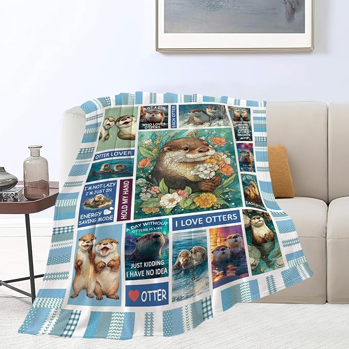 Otter Throw Blanket Otter Stuff Gifts for Kids Girls Boys Adults Women Men Soft Cozy Warm Plush Fluffy Fuzzy Fleece Blanket Decor 60''X80''