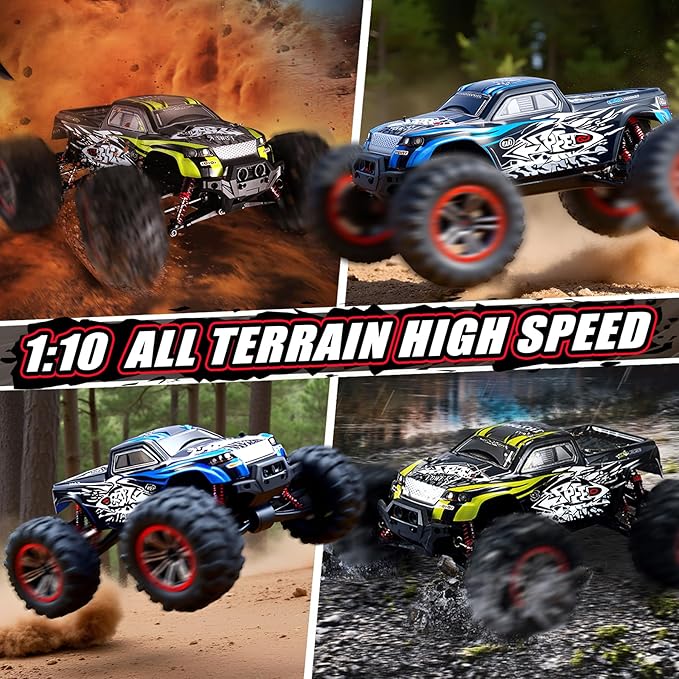 1/10 RTR Fast RC Cars,30mph Hobby Electric Off-Road Monster Truck,Waterproof High Speed RC Car 4WD Blue Remote Control Car with Two Rechargeable Batteries