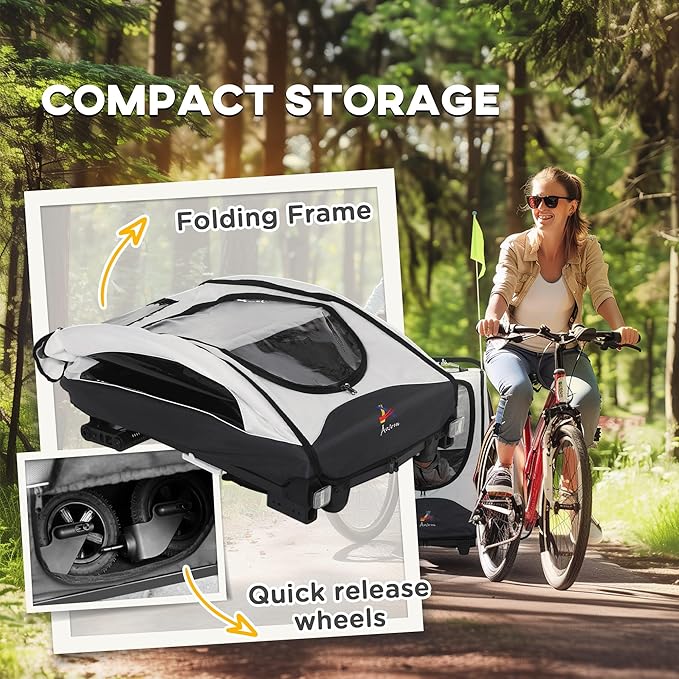 Aosom Bike Trailer for Kids 3 In1 Foldable Child Jogger Stroller Baby Stroller Transport Carrier with Shock Absorber System Rubber Tires Adjustable Handlebar Kid Bicycle Trailer