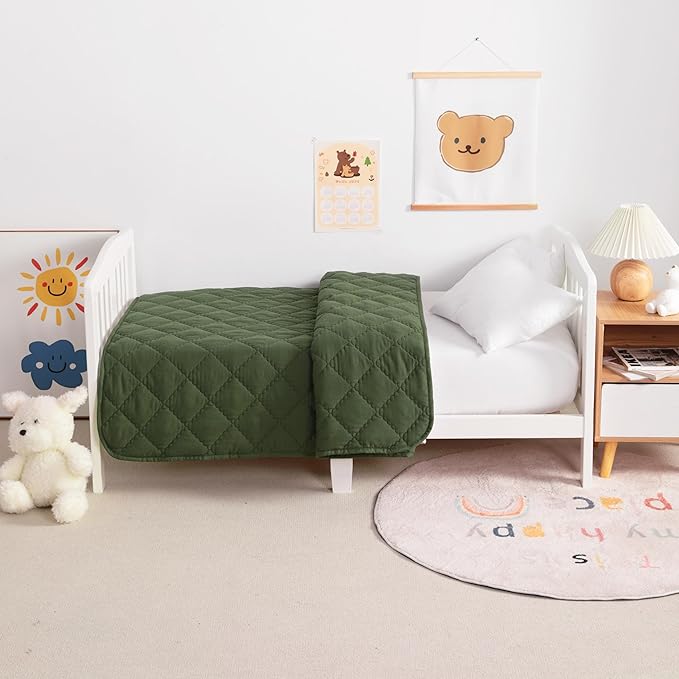 NTBAY Down Alternative Toddler Comforter, Lightweight and Warm Solid Color Baby Crib Quilted Blanket, 39x47 inches, Olive Green