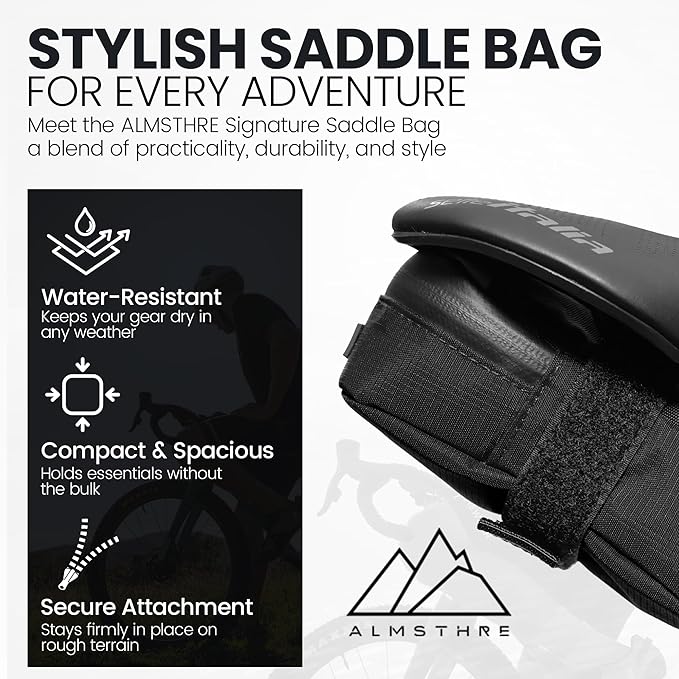 Signature Bike Saddle Bag – Midnight Black | 0.5L Bike Seat Bag (3" x 5.25" x 2") | Water-Resistant Ripstop, Waterproof Zipper, Internal Pocket | Durable Under Seat Storage