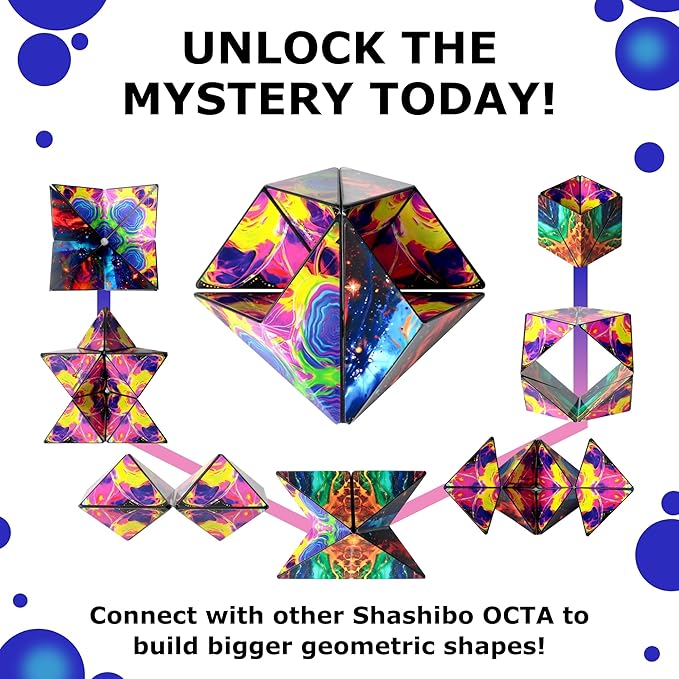 Shashibo OCTA Shape Shifting Sensory Fidget Toy – Magnetic STEM Brain Teaser Game Gift for Smart Kids 8-12, Teens and Adults with endless shape possibilities – Pairs All Shashibo Cubes (Infinity)