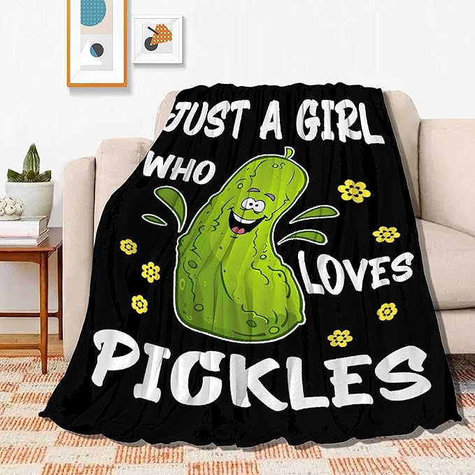 Just Girl Loves Pickles Blanket Soft Blankets and Throws Flannel Cozy Lightweight Quilt Gift Perfect for Bed Sofa Couch-120 x90 Extra Large for Family