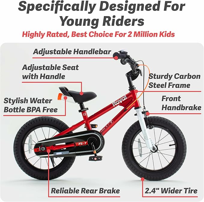 RoyalBaby Kids Bike EZ Balance to Pedal Dual Handbrake Toddlers Boys Girls Bicycle 12-20 Inch for Age 3-10 Years