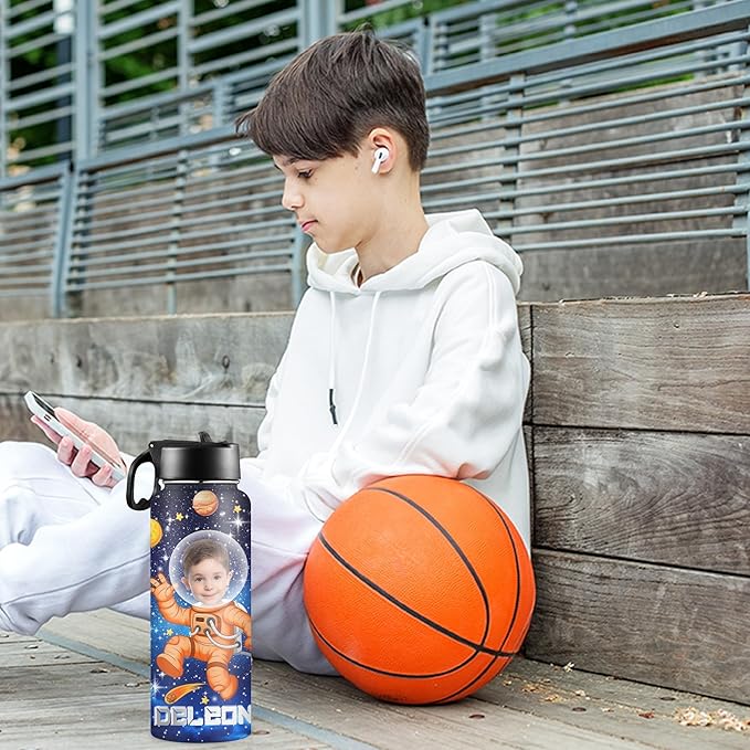 M YESCUSTOM Personalized Water Bottles for Kids with Straw Lid Custom Space Water Bottle for School Customized Name Stainless Steel Double Wall Insulated Cup Birthday Gifts for Boy Girl Style18