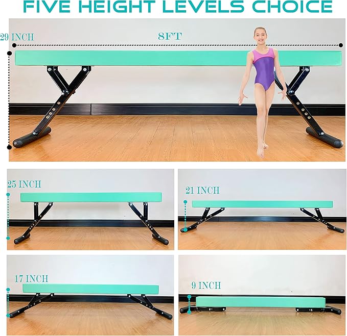 Adjustable Balance Beam 8 ft Gymnastic Beam Adjustable Height for Kids and Teenage of All Gymnastic Levels, Gymnastic Training Beam Gymnastic Equipment for Athlete Home and Gym Club Use