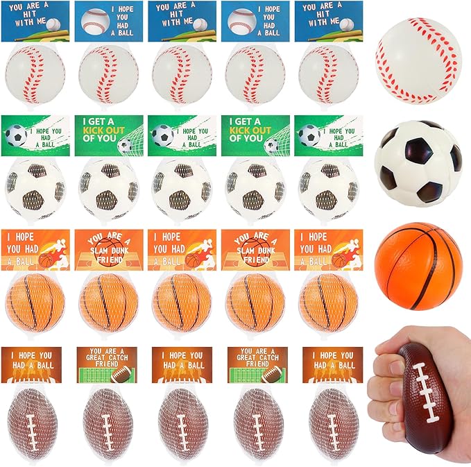 LiYiQ 24Pcs 2.36 Inch Sports Stress Balls Sports Party Favors Basketball Soccer Football Baseball Party Favors Stress Ball for Kids Classroom Exchange
