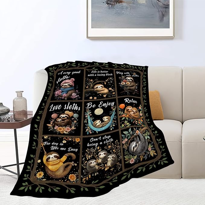 Sloth Blanket, Sloths Throw Blanket, Cute Sloths Gifts Blankets Stuff Fleece Flannel Plush for Men Boys Women Girls Lovers Adults Soft Bedding Gift for Sofa Bed Office Home Decor 50"x40"