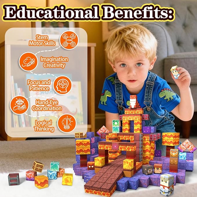 Rurvale 200Pcs Magnetic Blocks Building Toys for Toddler 3 4 5 6 7 8 Year Old Boy Girl Magnet Cubes Birthday Gift for Kids 4-8, 8-12 STEM Educational Leanrning Stacking Toy