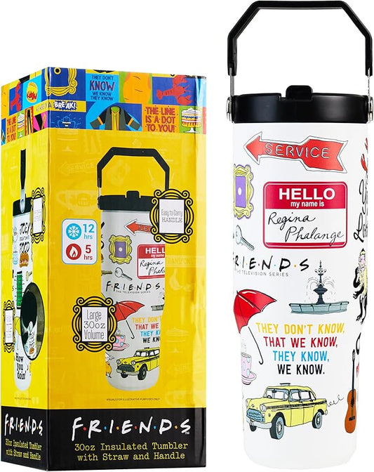 Get Trend Friends Tumbler with Straw 30oz Kids Teens Adults Insulated Cup with Lid Handle Travel Mug Cups with Lids for Office Gifts (White Friends)